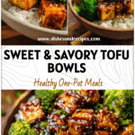Bowl of Honey Garlic Tofu with broccoli served over rice, a vibrant Garlic Tofu Dinner dish.